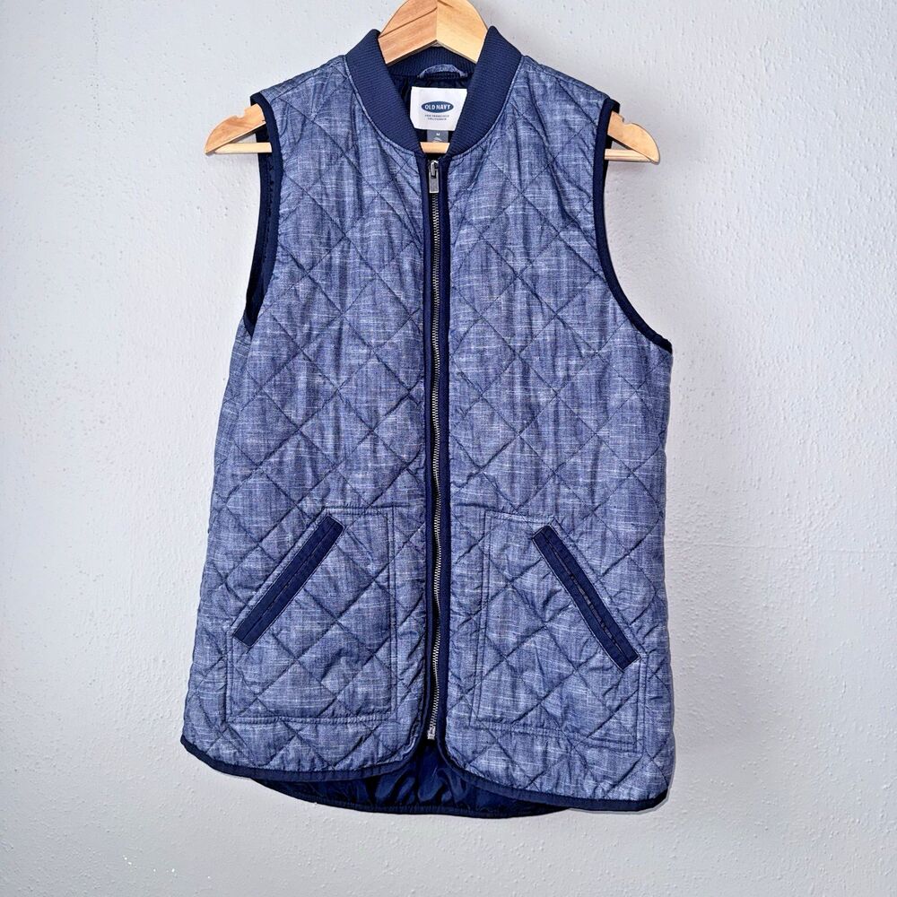 OLD NAVY Women's Full Zip Collarless Quilted Tall grand Vest Blue Size M Outdoor